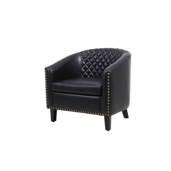 Modern Accent Barrel Chair Leisure Chair with Nailheads and Solid Wood Legs