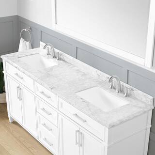 Home Decorators Collection Caville 72 in. W x 22 in. D x 34.50 in. H Bath Vanity in White with Carrara Marble Top Caville 72W