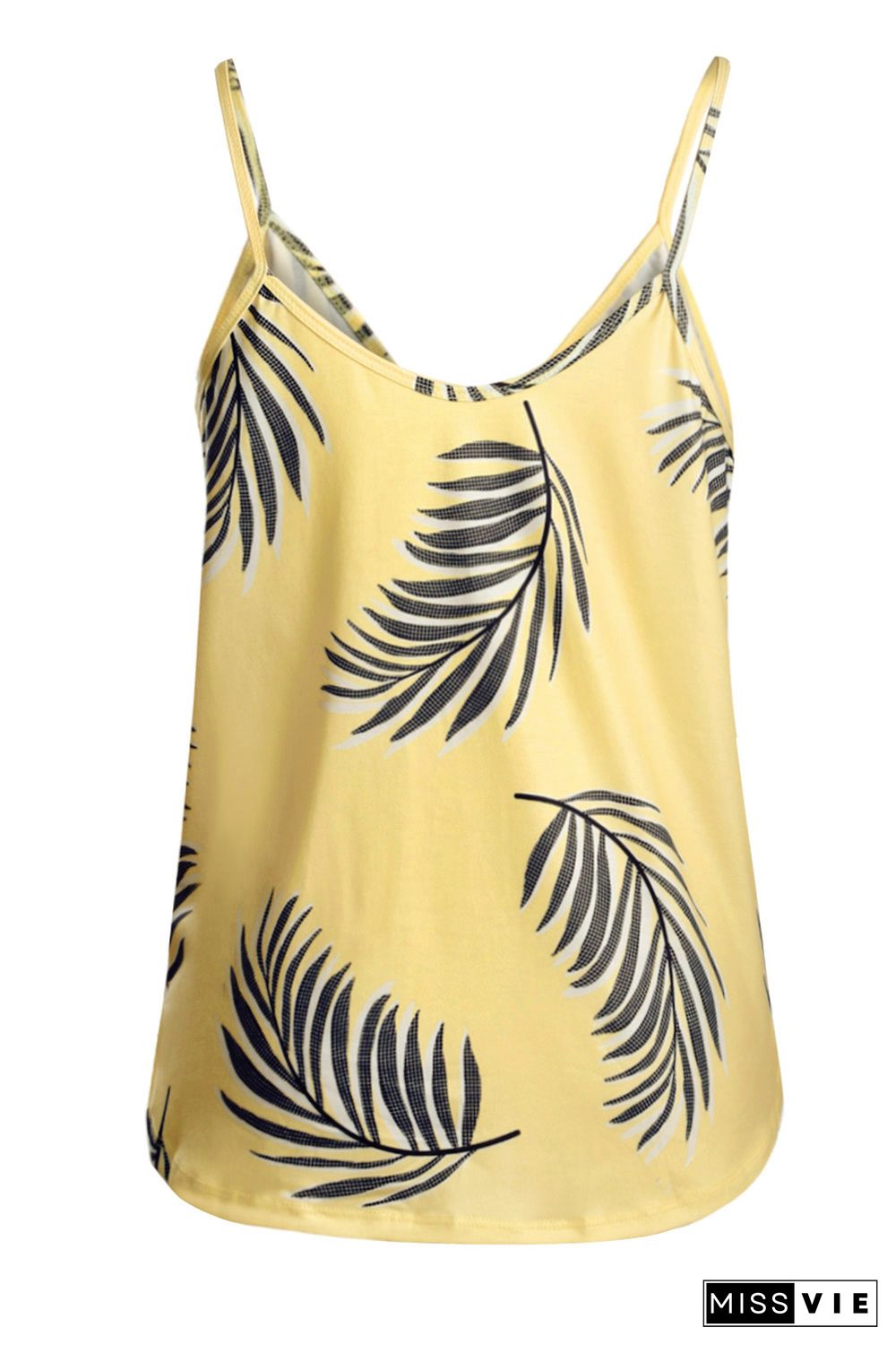 Yellow Tropical Plant Print Tank Top