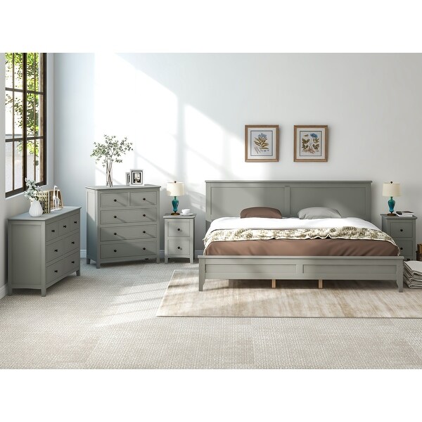 Gray Solid Wood 5 Pieces King Bedroom Sets(bed+nightstand*2+chest+dresser) - - 38050428