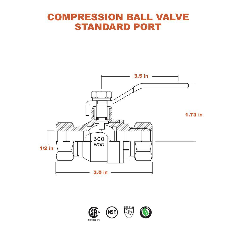 The Plumber's Choice Premium Brass Full Port Ball Valve with 12 in. Compression Connections M822234