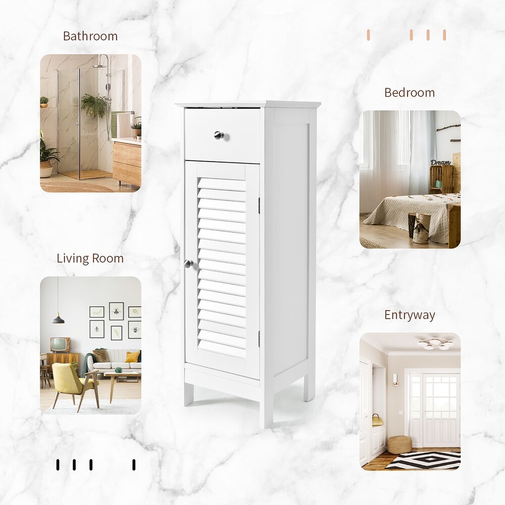 Wooden Free Standing Bathroom Floor Storage Cabinet with Shutter Door