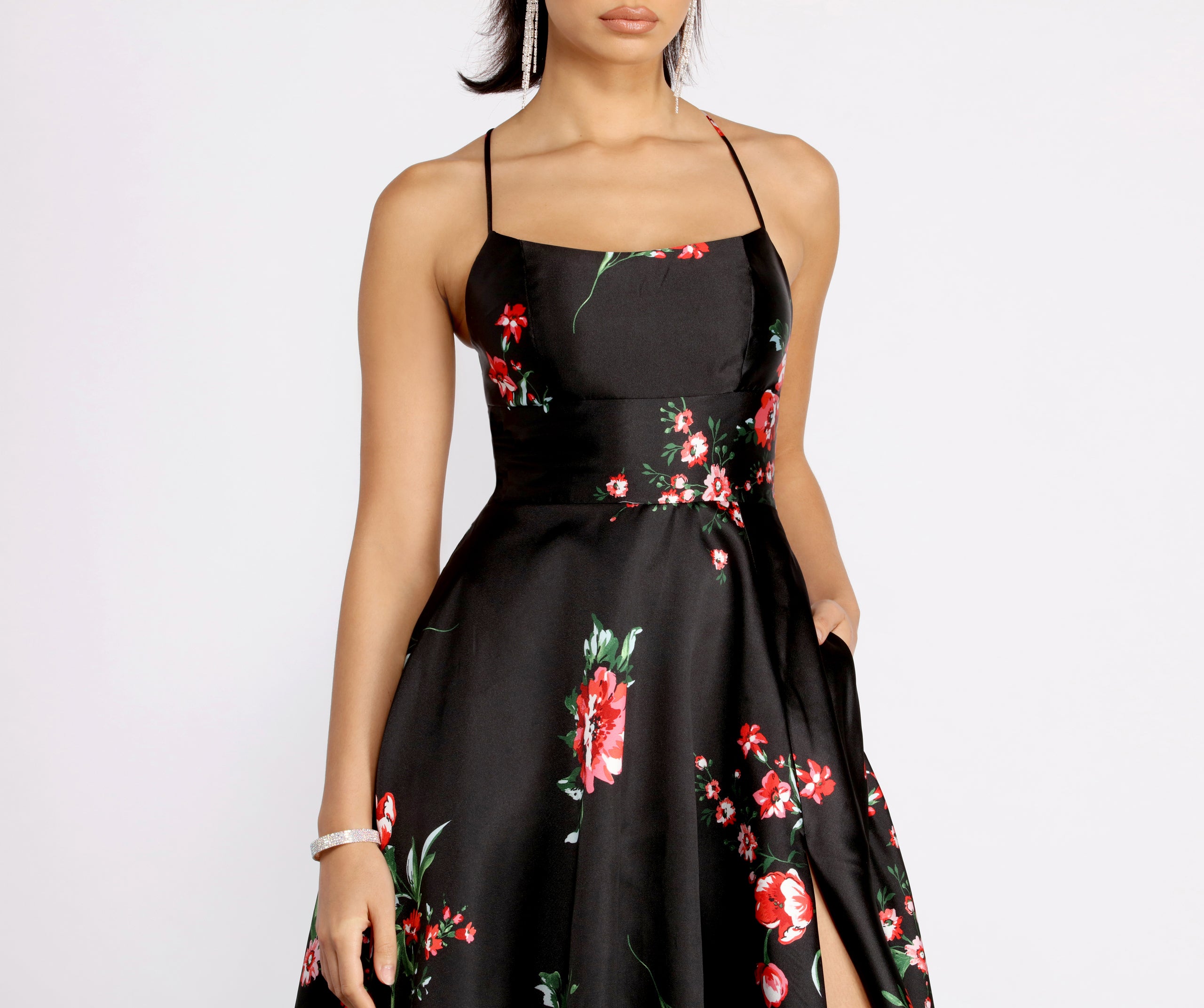 Catia Lace Up Back Floral A-Line Dress