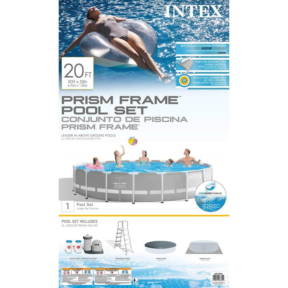 Intex Prism 20 ft. x 52 in. Round Frame Above Ground Swimming Pool with Filter Pump 26755EH