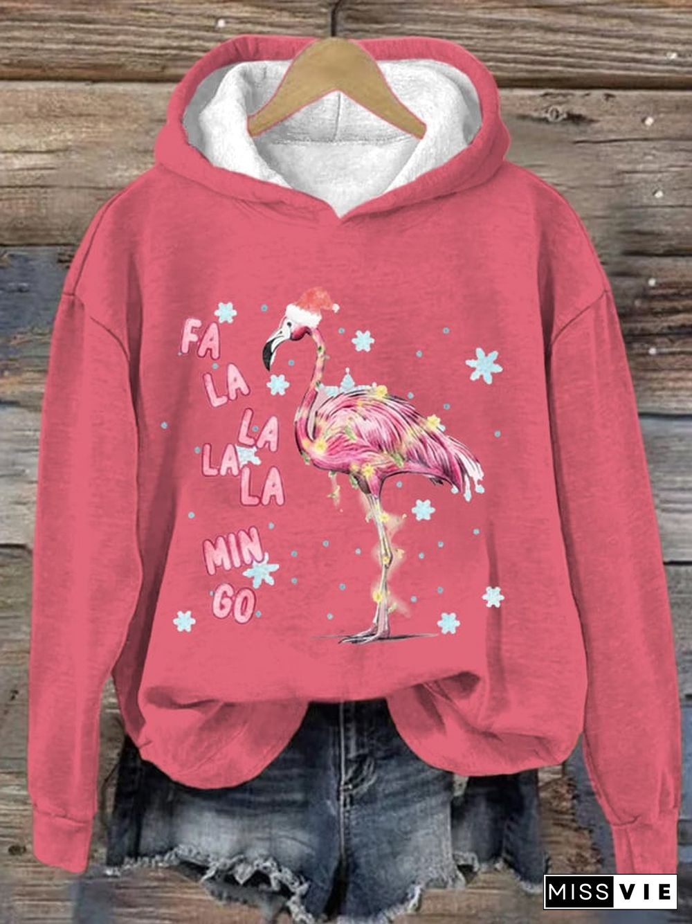 Women's Funny Fa la la la la Mingo Flamingo Christmas Hoodie