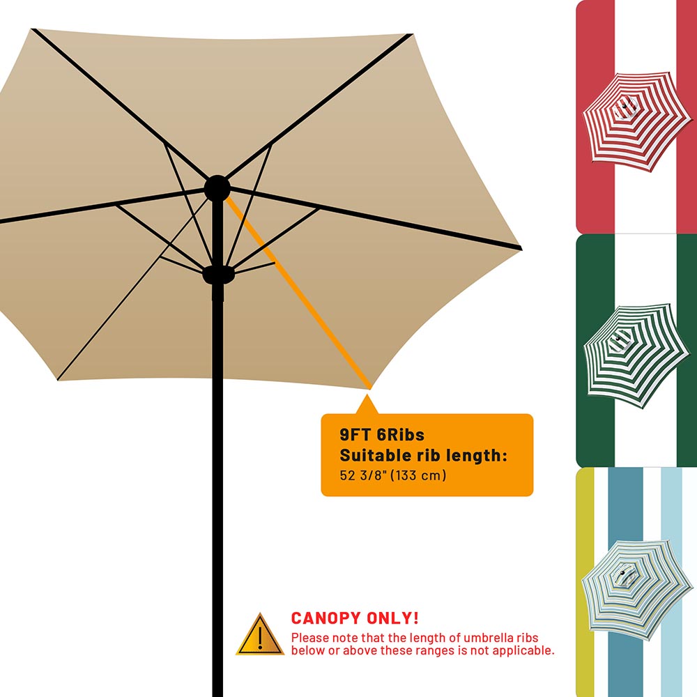 Yescom 9' 6-Rib Outdoor Patio Umbrella Replacement Canopy Multiple Colors