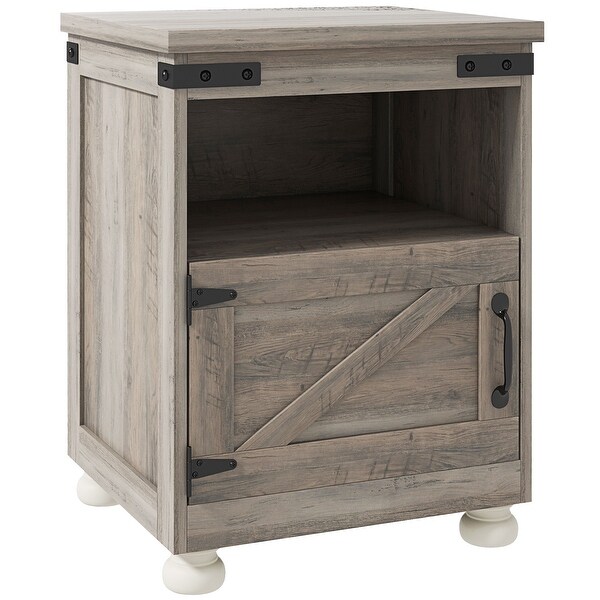 HOMCOM Small Side Table with Storage，Farmhouse End Table with Open Shelf and Cupboard，Modern Sofa Table with Wood Legs