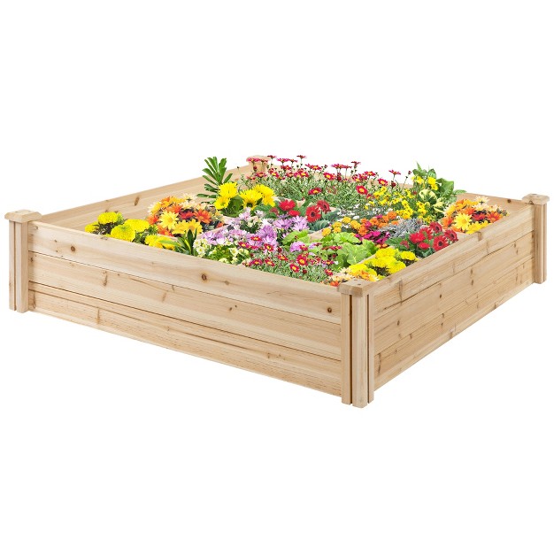 Outsunny 4ft X 4ft Raised Garden Bed， Wooden Planter Box With Segmented Growing Grid For Plants and Herbs， Natural Wood