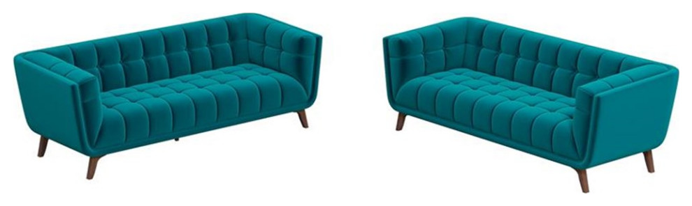 Kartmes Mid Century Modern Living Room Velvet Sofa Set in Turquoise   Midcentury   Living Room Furniture Sets   by Homesquare  Houzz