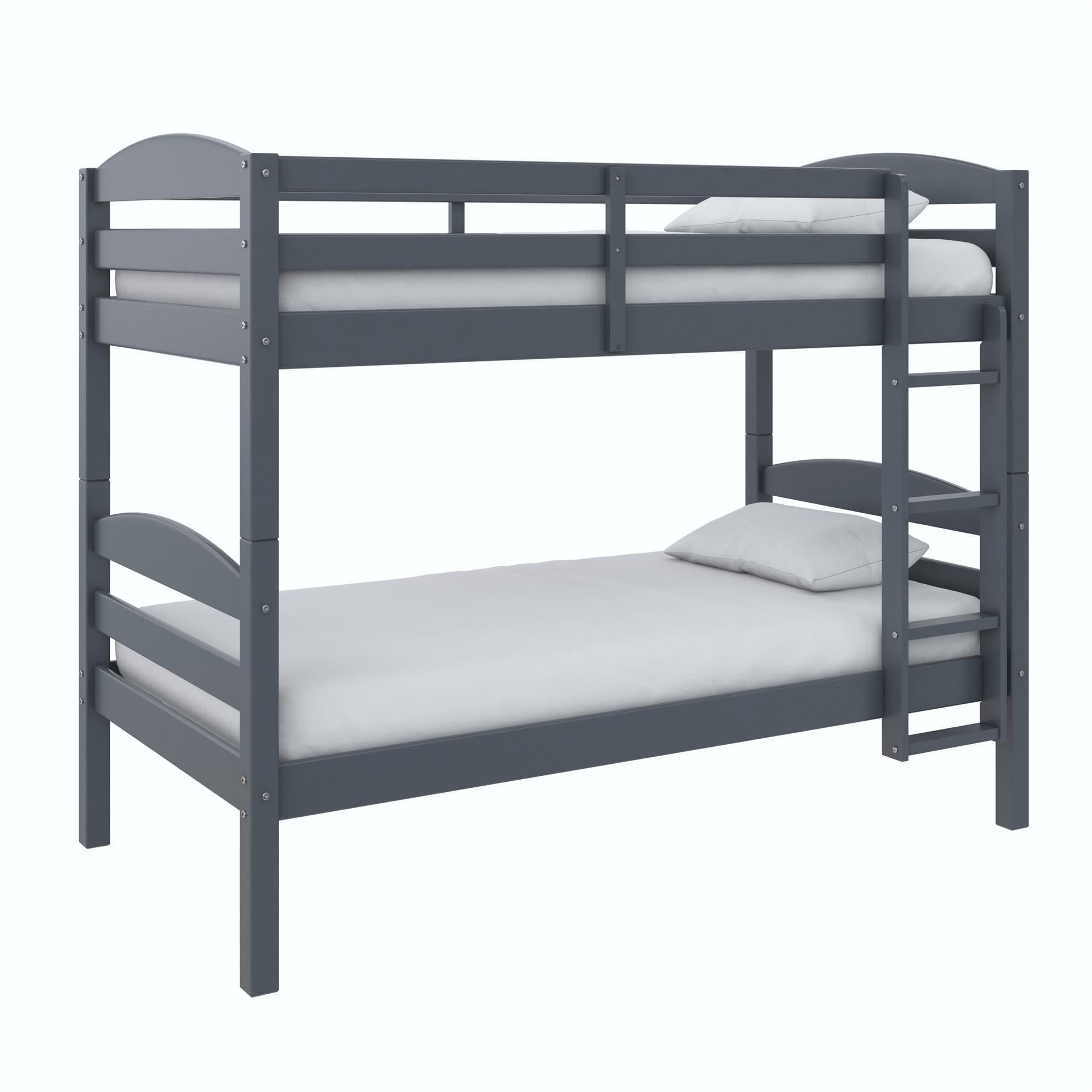 Better Homes & Gardens Leighton Solid Wood Twin-over-Twin Convertible Bunk Bed, Gray