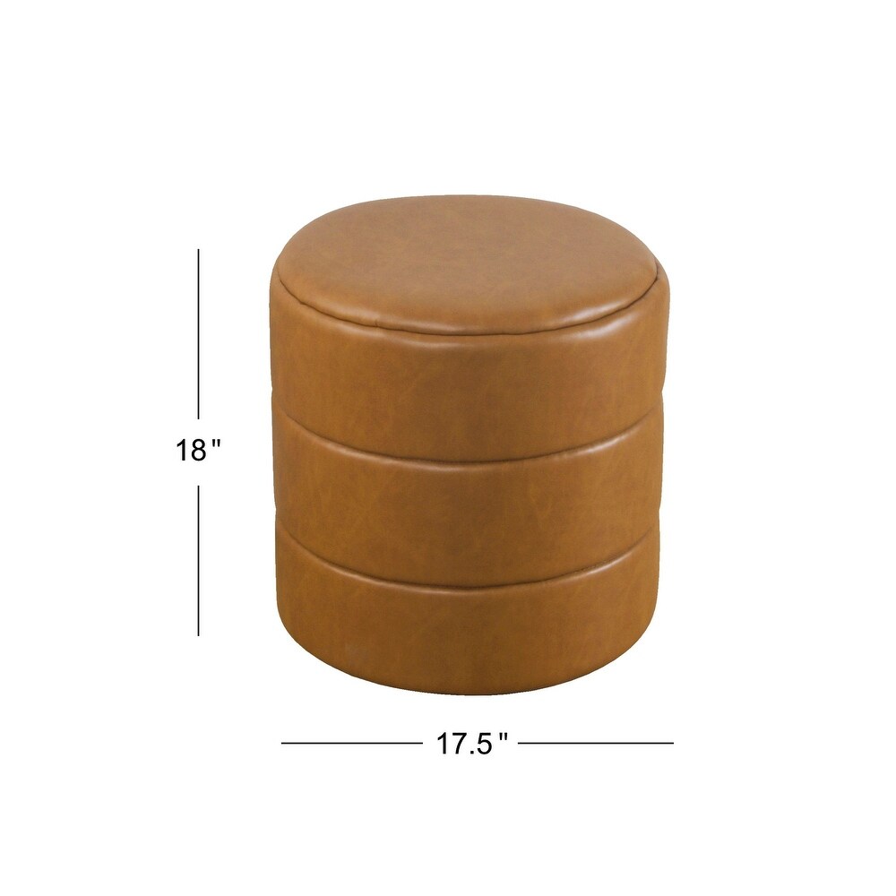 HomePop Upholstered Round OttomanCarmel Faux Leather