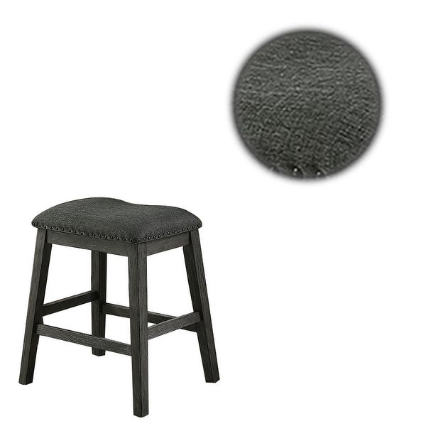 Fabric Saddle Counter Stool with Nailhead Trim， Set of 2， Gray