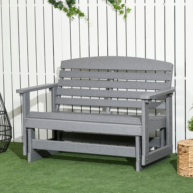 Outsunny 2 person Outdoor Glider Bench Patio Double Swing Rocking Chair Loveseat W Slatted Hdpe Frame For Backyard Garden Porch Light Gray