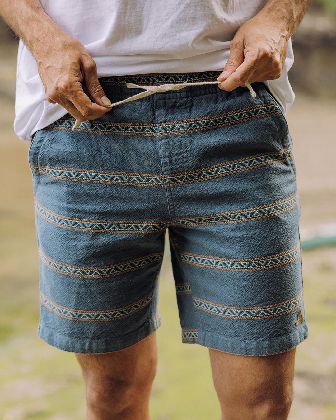 Drifter Organic Cotton Jacquard Shorts - Mediterranean Geo Stripe