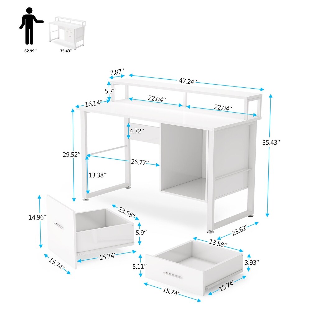 47 Inches Large Desktop Writing Desk with 2 Drawers