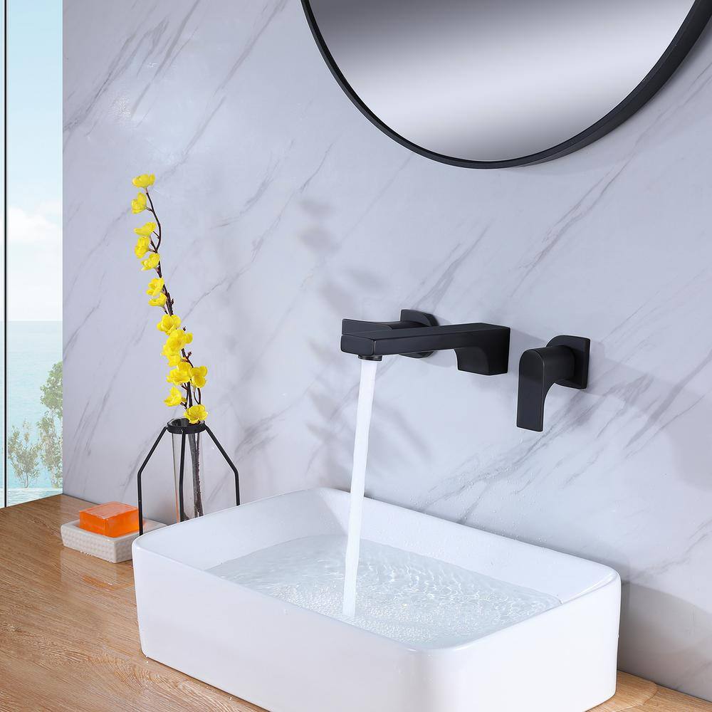 Tahanbath Double-Handle Wall Mounted Bathroom Faucet with HotCold Indicators in Matte Black CT-DB771MB-B