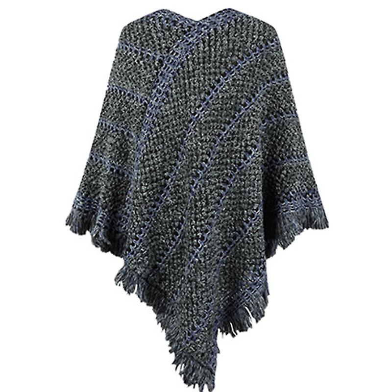 Women Casual Long Sleeve Shawl Wrap Ponchos Winter Warm V Neck Poncho Sweater Travel Asymmetric Hem Pullover Cape