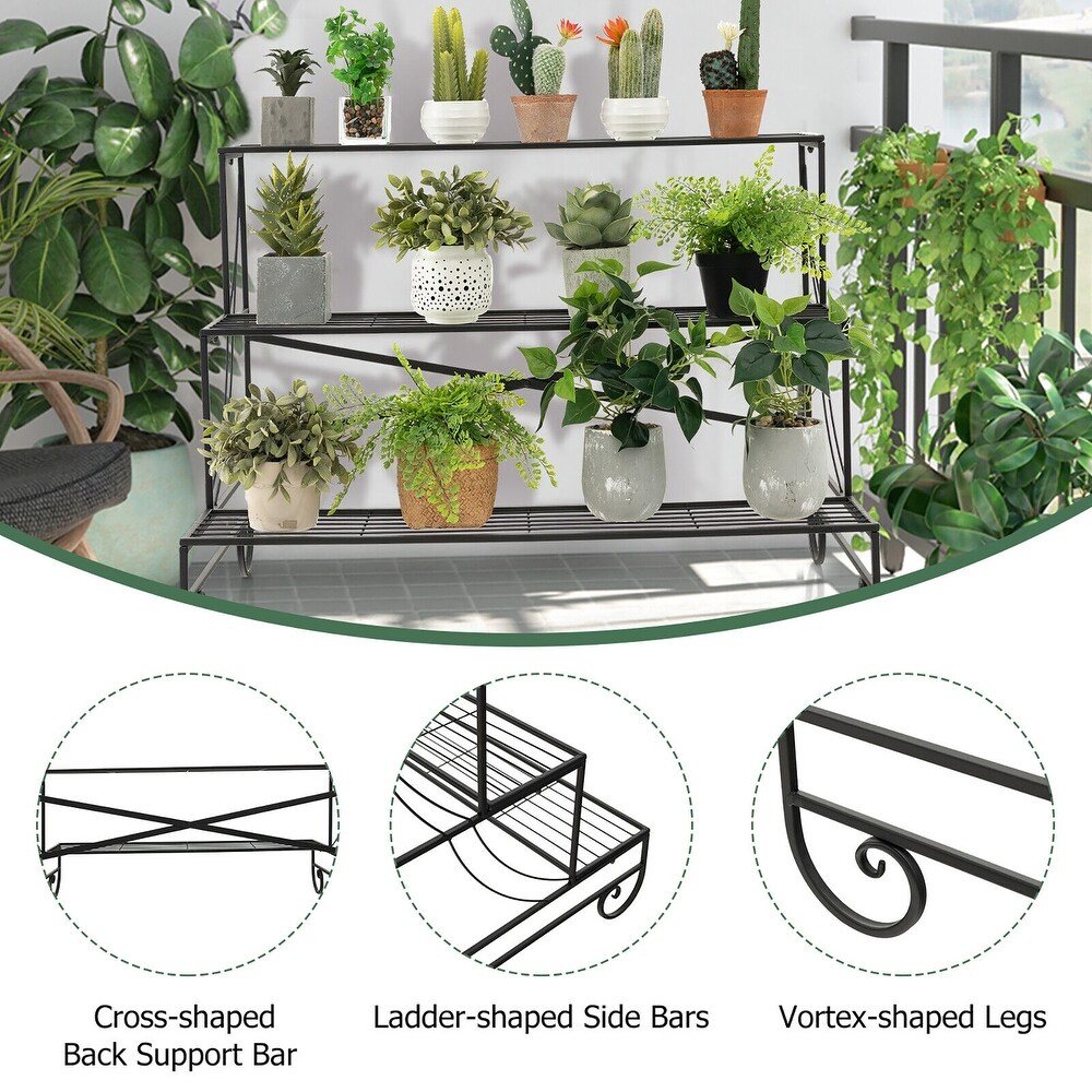 Gymax 3 Tier Metal Shelf Ladder Shaped Plant Stand Flower Pot Display