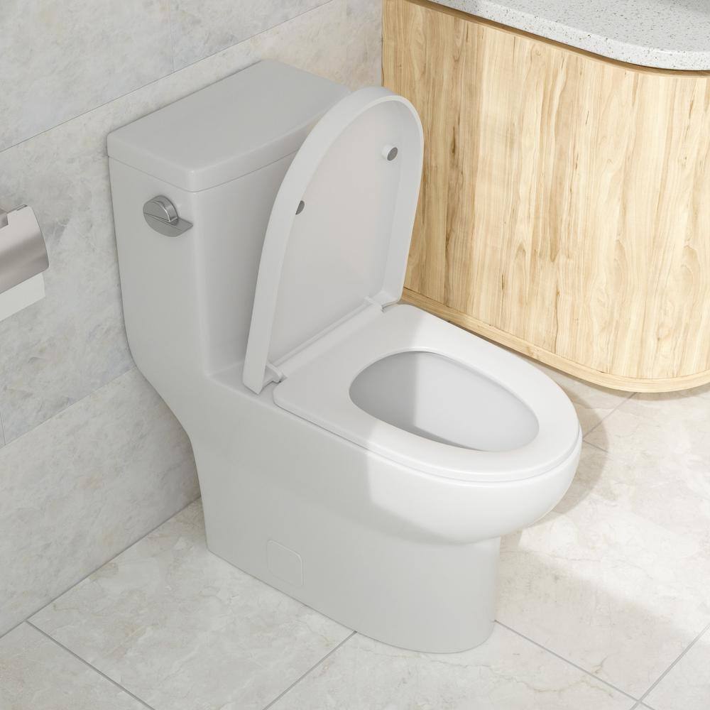 12 in. Rough-In 1-piece 1.281.1 GPF Single Flush Elongated Toilet in White Seat Included AL102MTPB