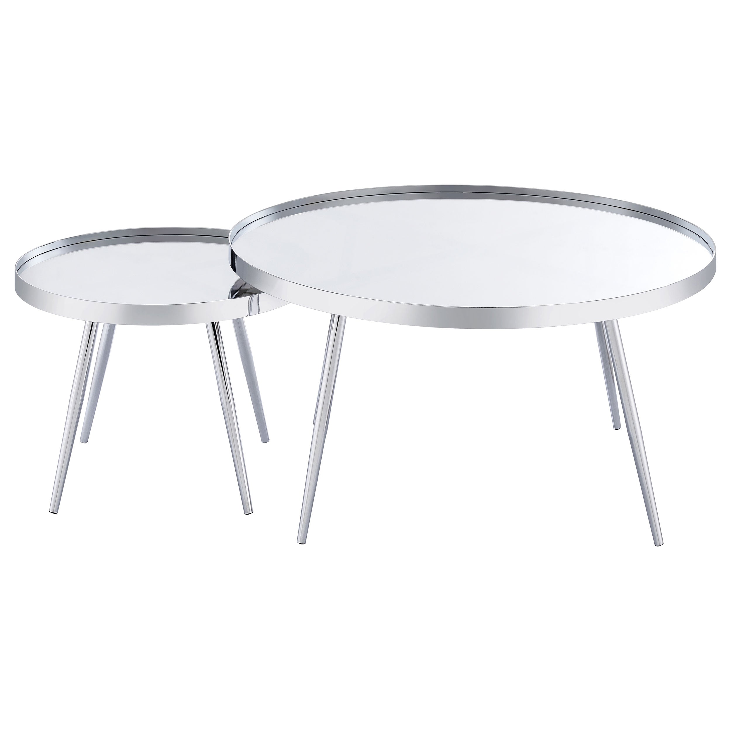 Kaelyn 2-Piece Round Mirror Top Nesting Coffee Table Chrome- 708368