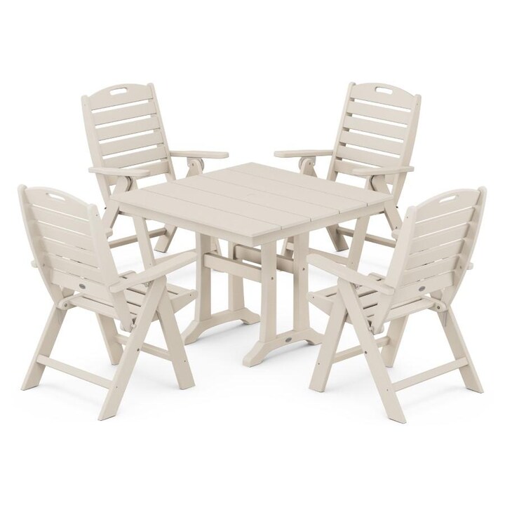 POLYWOOD Nautical Highback 5-Piece Farmhouse Trestle Dining Set in Sand