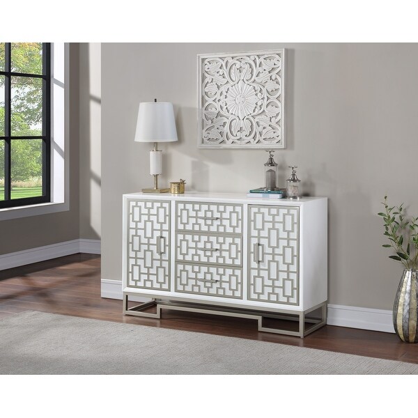 Somette Dreamy White and Champagne Lights Three Drawer Two Door Cabinet