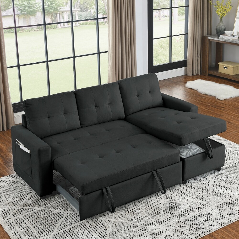 Sectional with Pull Out Bed and Pocket  Storage Recliner Couch