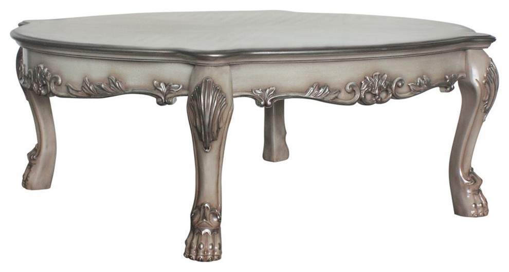 Scalloped Top Wooden Coffee Table With Claw Legs Support  Antique Silver   Victorian   Coffee Tables   by VirVentures  Houzz