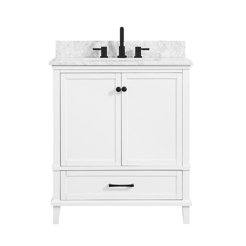 Home Decorators Collection Merryfield 31 in. W x 22 in. D x 35 in. Bath Vanity in White with Marble Vanity Top in Carrara White with White Basin 19112-VS31-WT