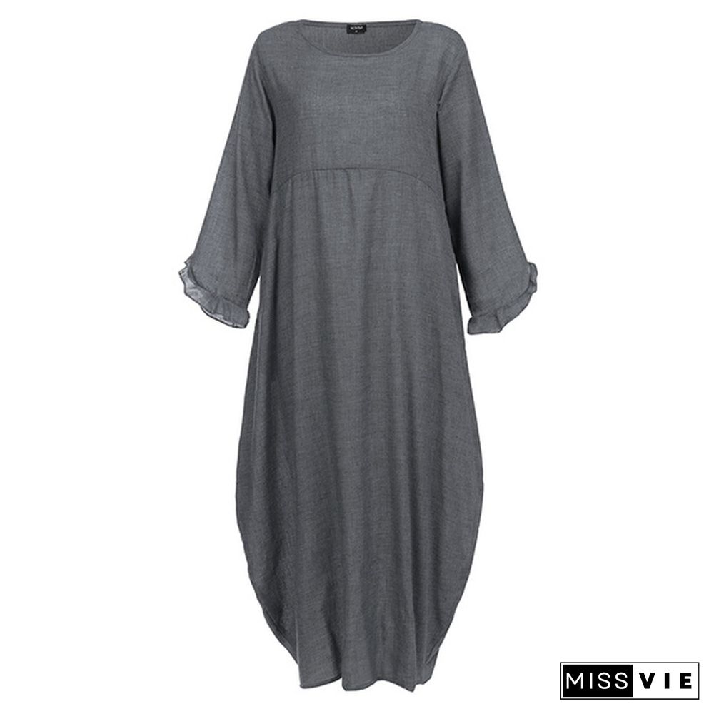 Autumn Winter Women Long Sleeve Maxi Dress With Pockets Casual Loose Irregular Hem Long Dress Plus Size Tunic