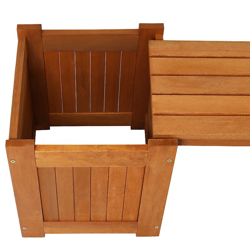 Sunnydaze Meranti Wood Outdoor Bench with Planter Boxes