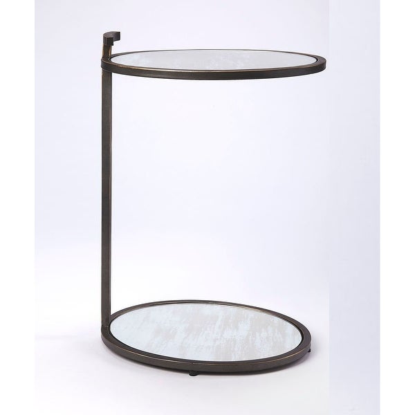 Modern Metal and Mirror Oval Side Table - Black