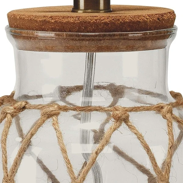 Glass Table Lamp with Jute Wrapped Design， Clear and Brown