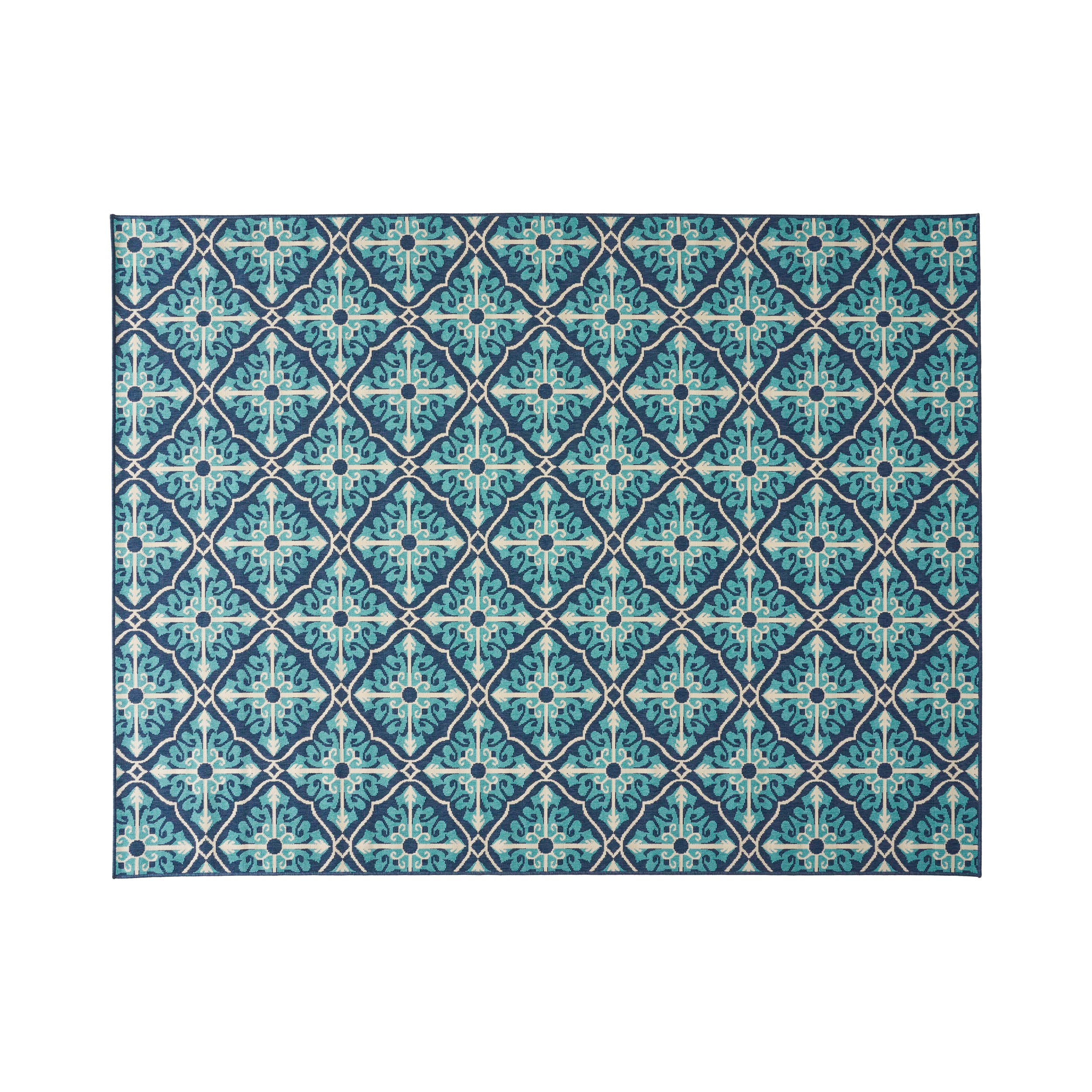 Jamia Outdoor Trellis Area Rug, Navy and Blue