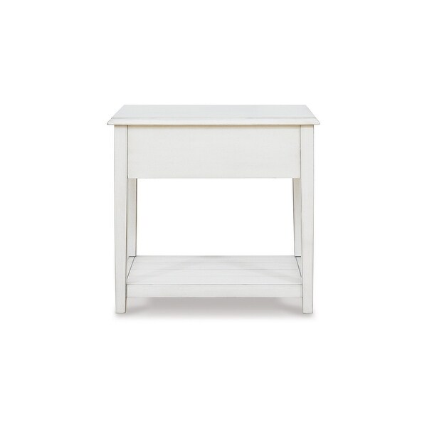 26 Inch Rectangular Side End Table， Whitewash Wood， Single Drawer and Shelf