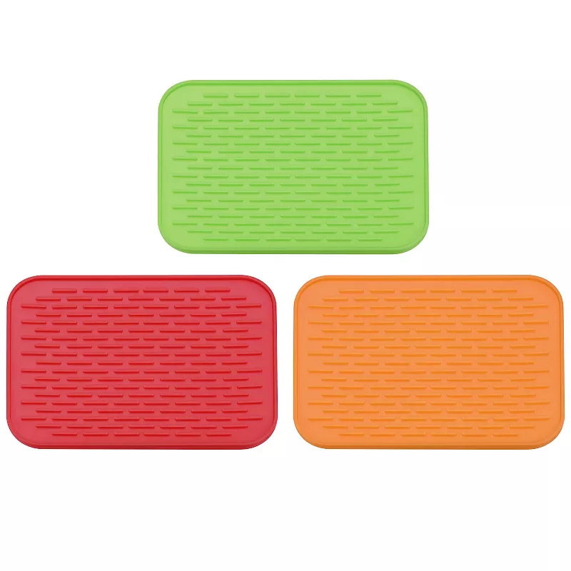 3 Pcs 8.5 x 6 Drain Pad Silicone Dish Drying Mat Set