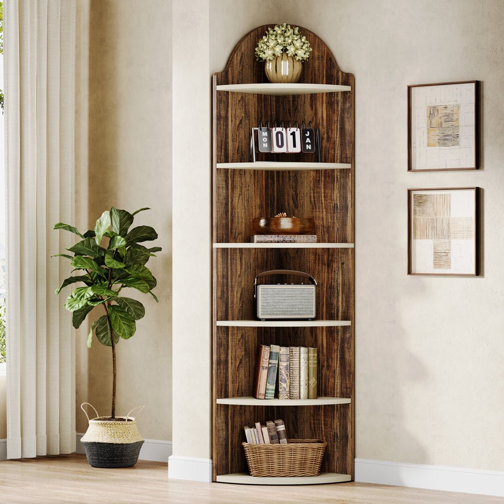 70.8 Wood Corner Shelf, FreeStanding 6-Tier Display Shelf Bookcase