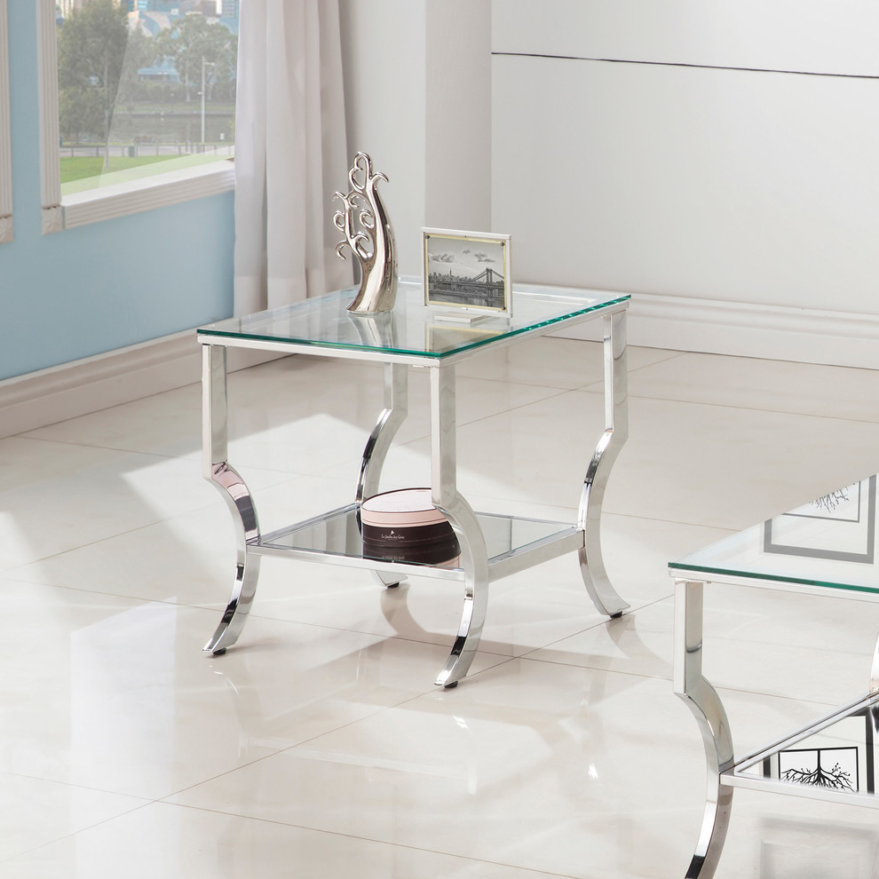 Coaster Contemporary Square Glass Top 1 Shelf End Table in Chrome   Contemporary   Side Tables And End Tables   by GwG Outlet  Houzz