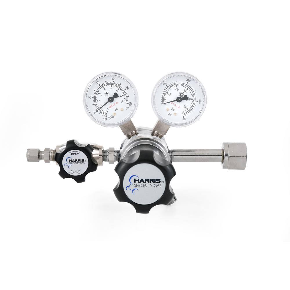 Harris 0 PSI to 50 PSI 2-Stage CGA 540 Chrome-Plated 14 in. Compression Fitting Oxygen Specialty Gas Lab Regulator KH1095