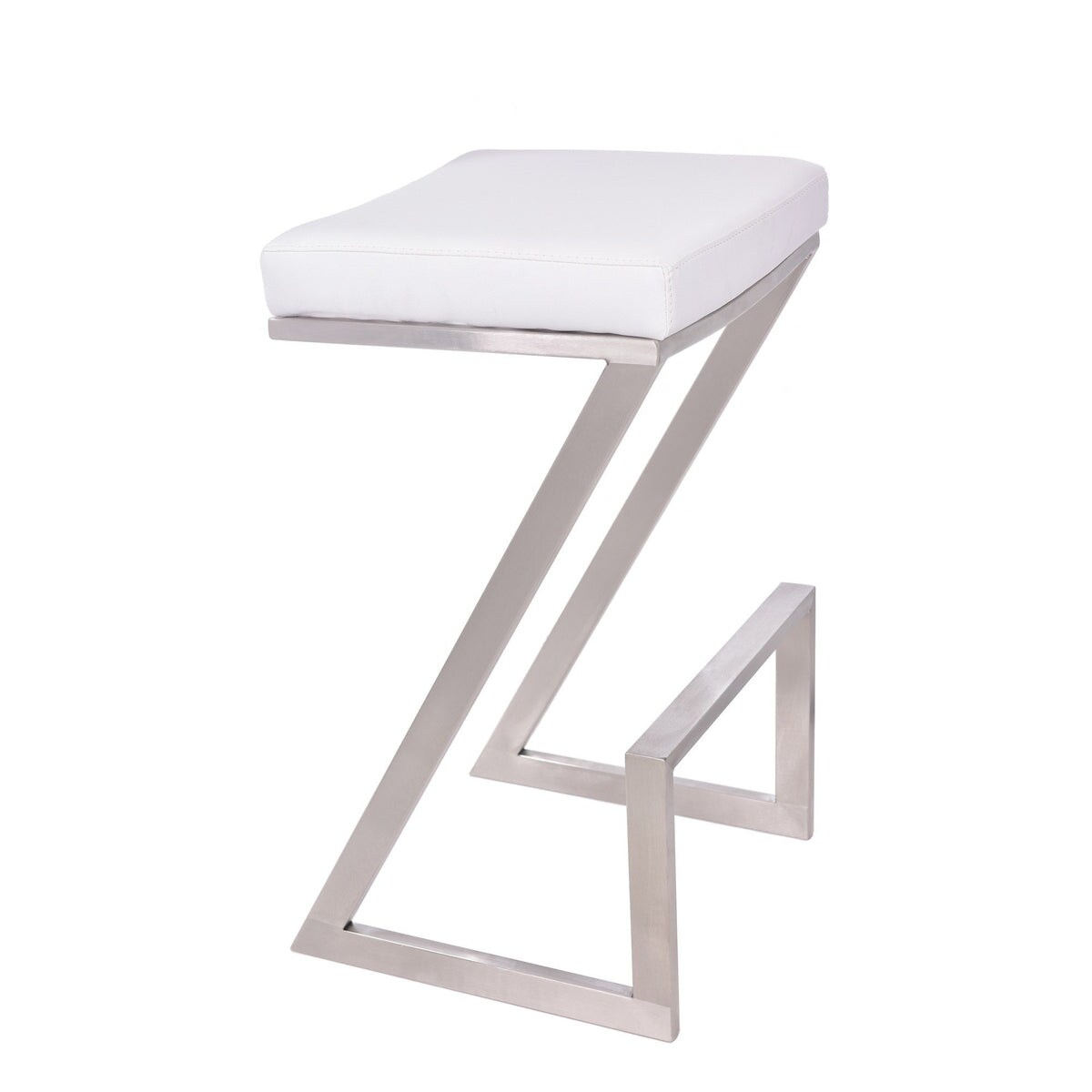 26 Inch Faux Leather Backless Barstool with Steel Z Shaped，White and Chrome - N/A