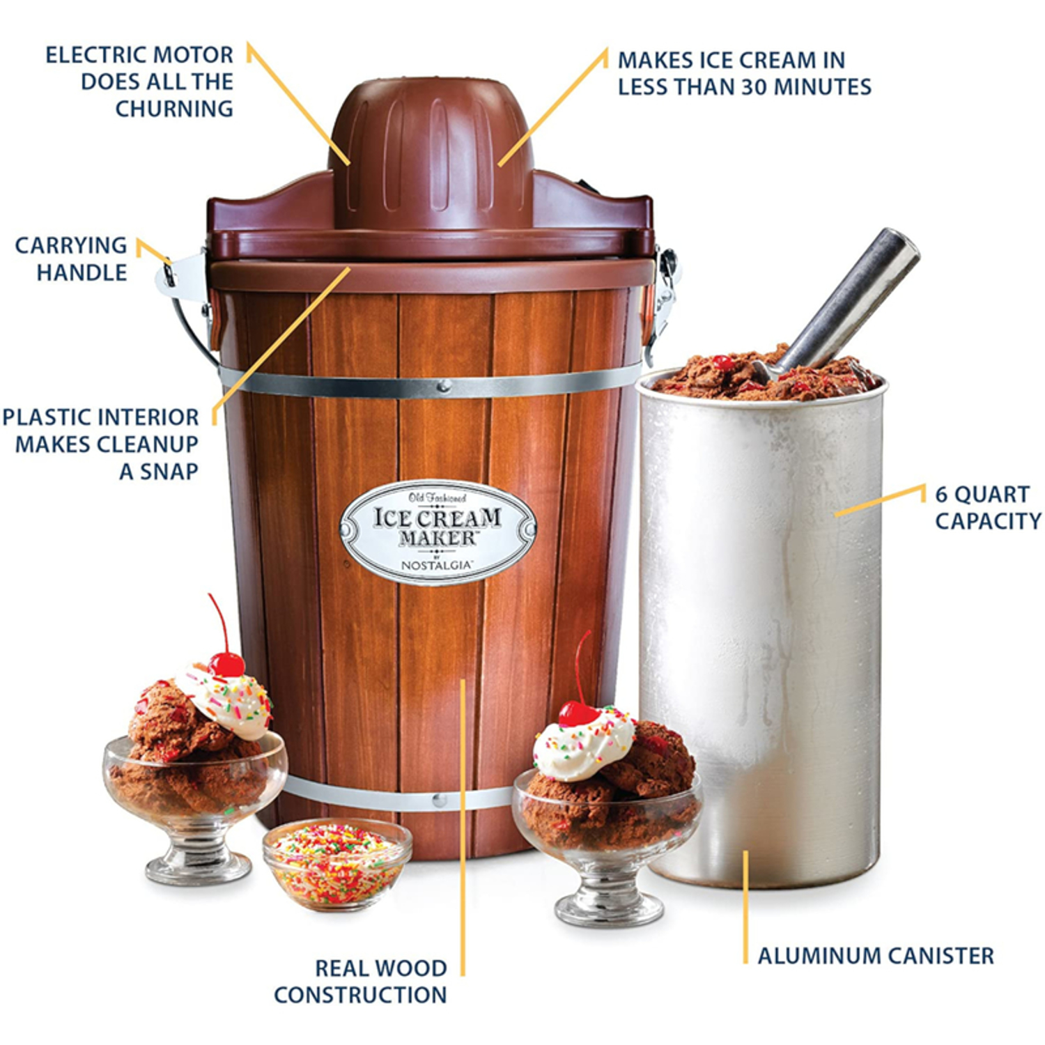 Nostalgia Brown 6 qt Ice Cream Maker 20 in. H X 12.25 in. W X 15 in. L