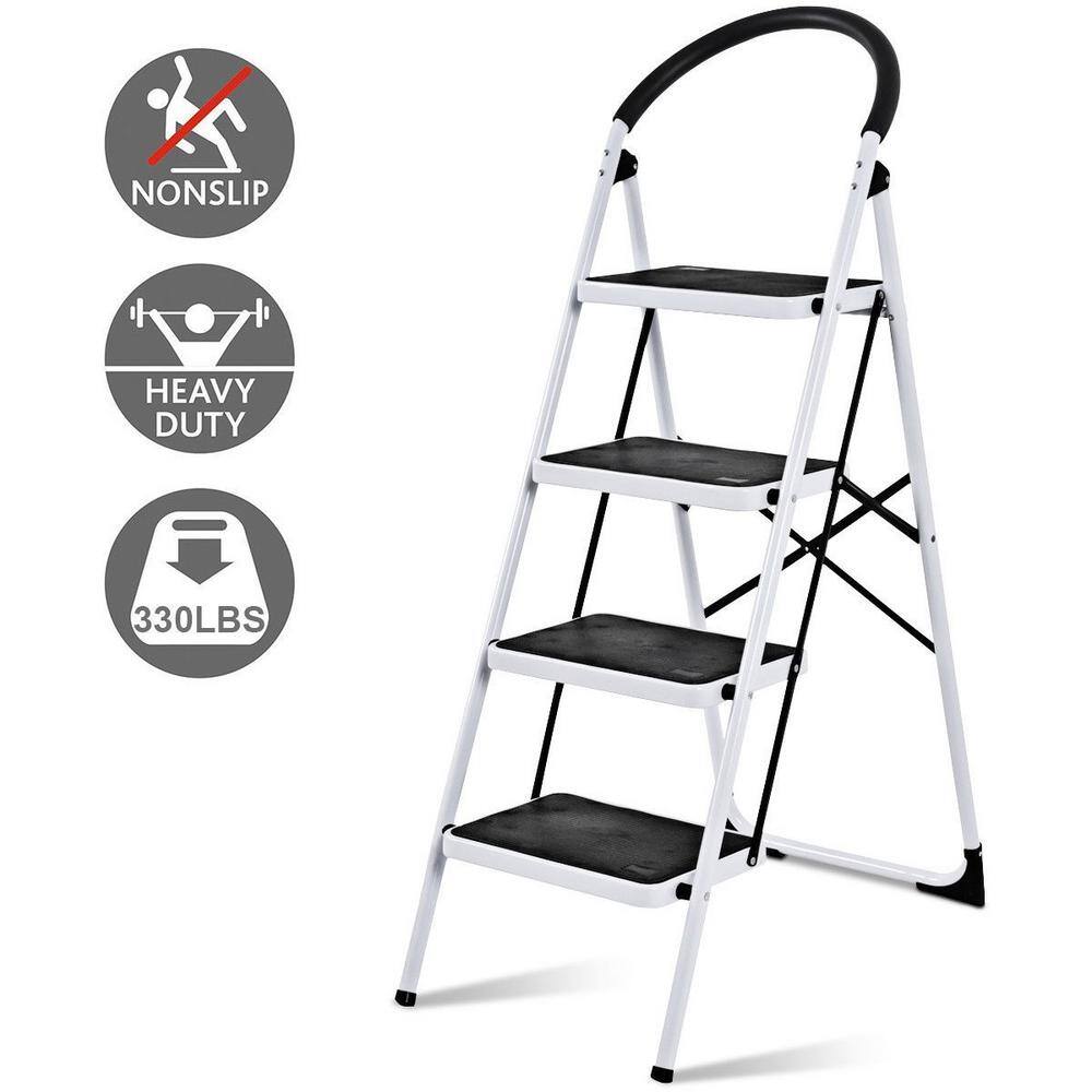 ANGELES HOME 4.58 ft. Steel Foldable 4 Step Ladder (10 ft. Reach) 330 lbs. Load Capacity Type IA Duty Rating 8CKTL35-311