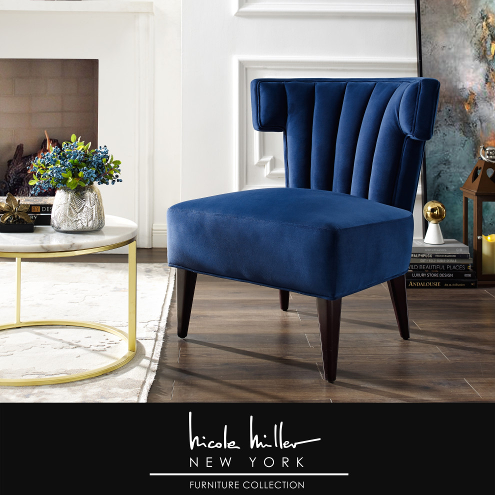 Nicole Miller Kairo Velvet Accent Chair  Channel Tufted Back   Midcentury   Armchairs And Accent Chairs   by Inspired Home  Houzz