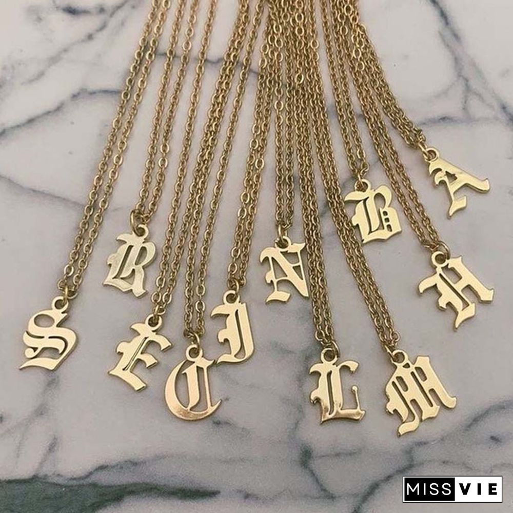 Initials Necklace Custom Letter Necklace For Women Stainless Steel Gold Chain A-Z Letters Old English Font Chain Christmas gifts