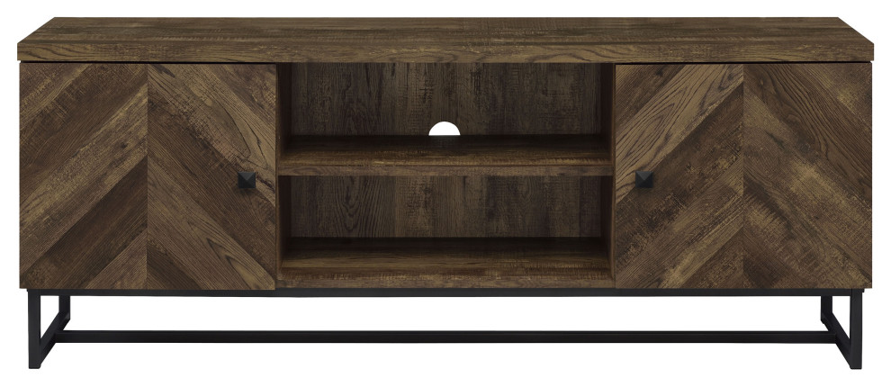 Myles 2 door TV Console With Adjustable Shelves Rustic Oak Herringbone   Modern   Entertainment Centers And Tv Stands   by Modon  Houzz