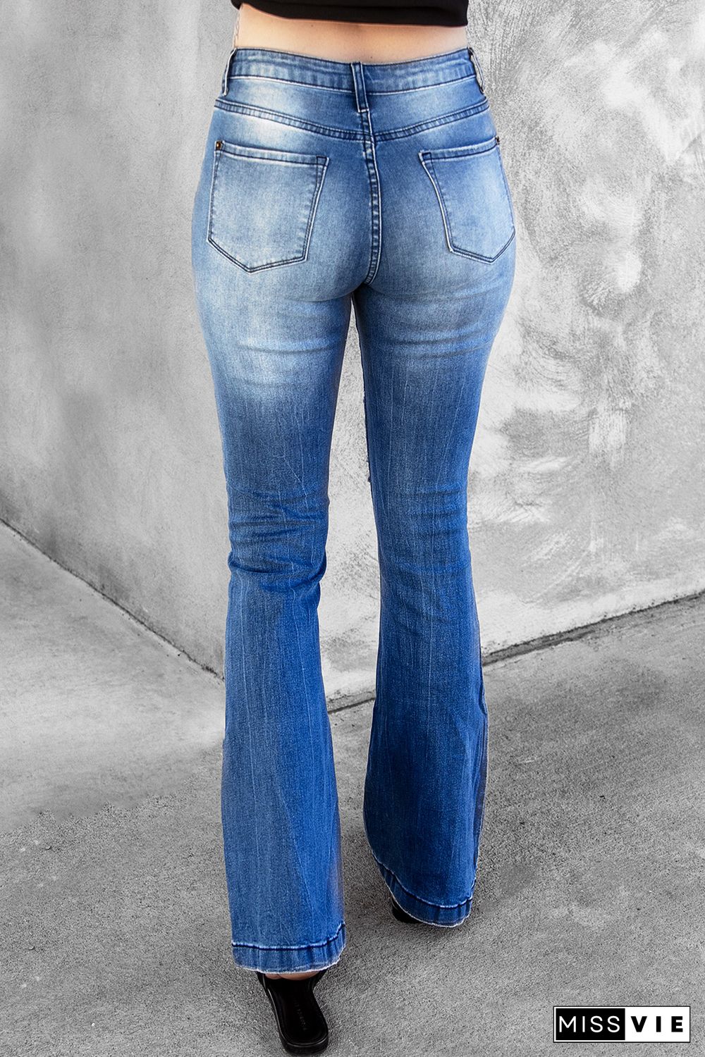 High Waist Distressed Flare Jeans