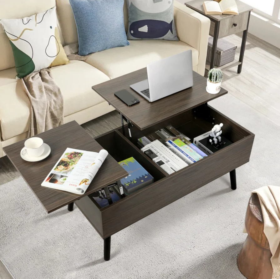 Lift Top Coffee Table with Storage, Double Lift Top Rectangular Storage Coffee Table