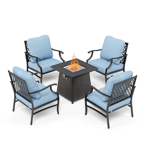 MAISON ARTS 5Piece Patio Conversation Set with 28'' Gas Fire Pit Table