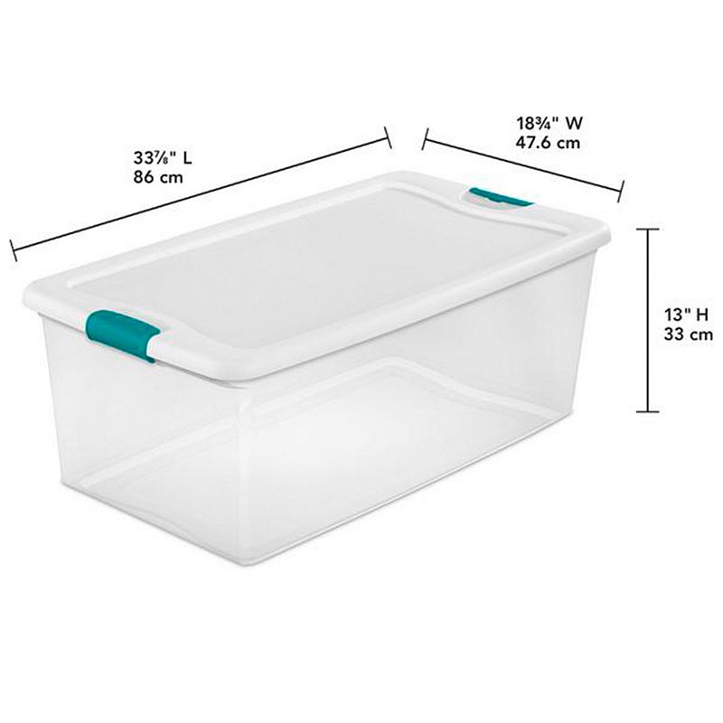 Sterilite 106 Qt Clear Plastic Stackable Storage Bin w/ White Latch Lid， 4 Pack