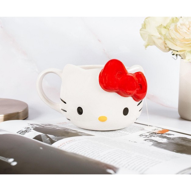 Silver Buffalo Hello Kitty Red Bow Ceramic 3d Molded Mug Holds 22 Ounces